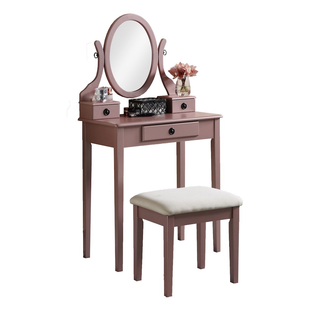 Moniys Wood Makeup Vanity Table and Stool Set, Rose Gold Finish. Picture 1