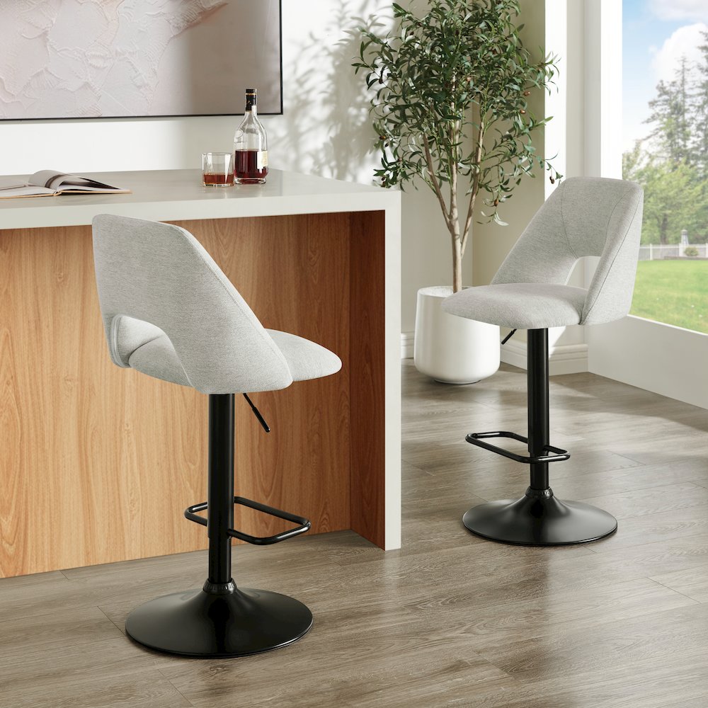 Nuvia Contemporary Adjustable Barstool with Upholstered Swivel Seats, Set of 2. Picture 5