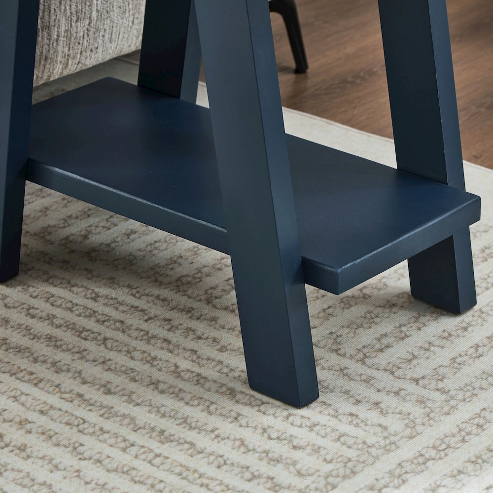 Athens Contemporary Wood Shelf Side Table in Navy Blue. Picture 6