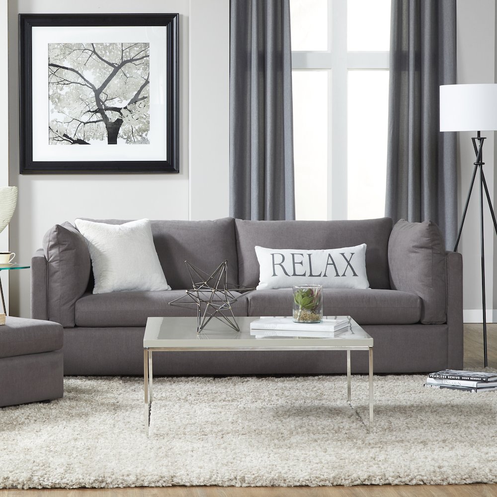 Enda Pillow Back Fabric Sofa, Carbon Gray. Picture 2
