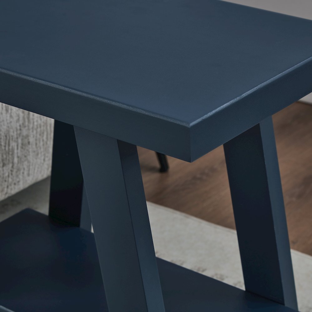 Athens Contemporary Wood Shelf Side Table in Navy Blue. Picture 5