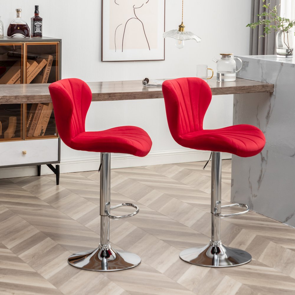 Ellston Upholstered Adjustable Swivel Barstools in Red, Set of 2. Picture 9
