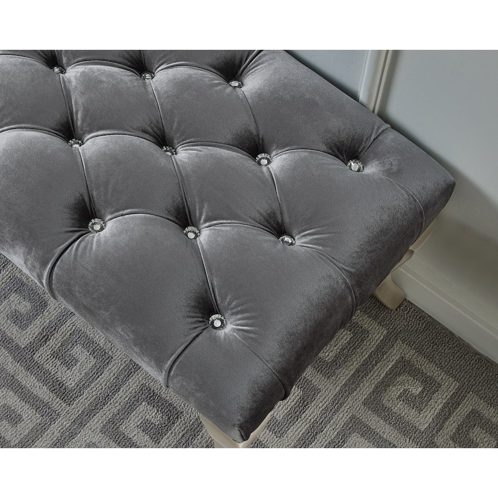 Decor Maxem Tufted Fabric Upholstered Seat with Nailhead Trim Bench, Gray. Picture 5