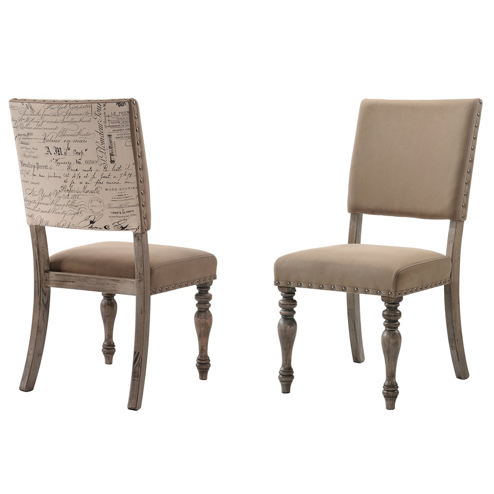 Birmingham Script Printed Driftwood Finish Dining Chair with Nail head, Set of 2. Picture 1