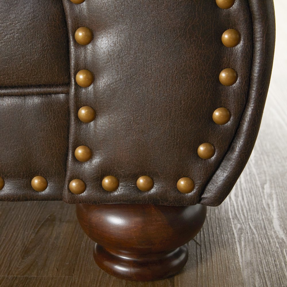 Leinster Faux Leather Upholstered Nailhead Chair and Ottoman in Espresso. Picture 11