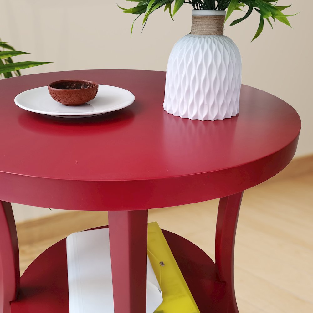 Perth Round End Table with Shelf, Red. Picture 4