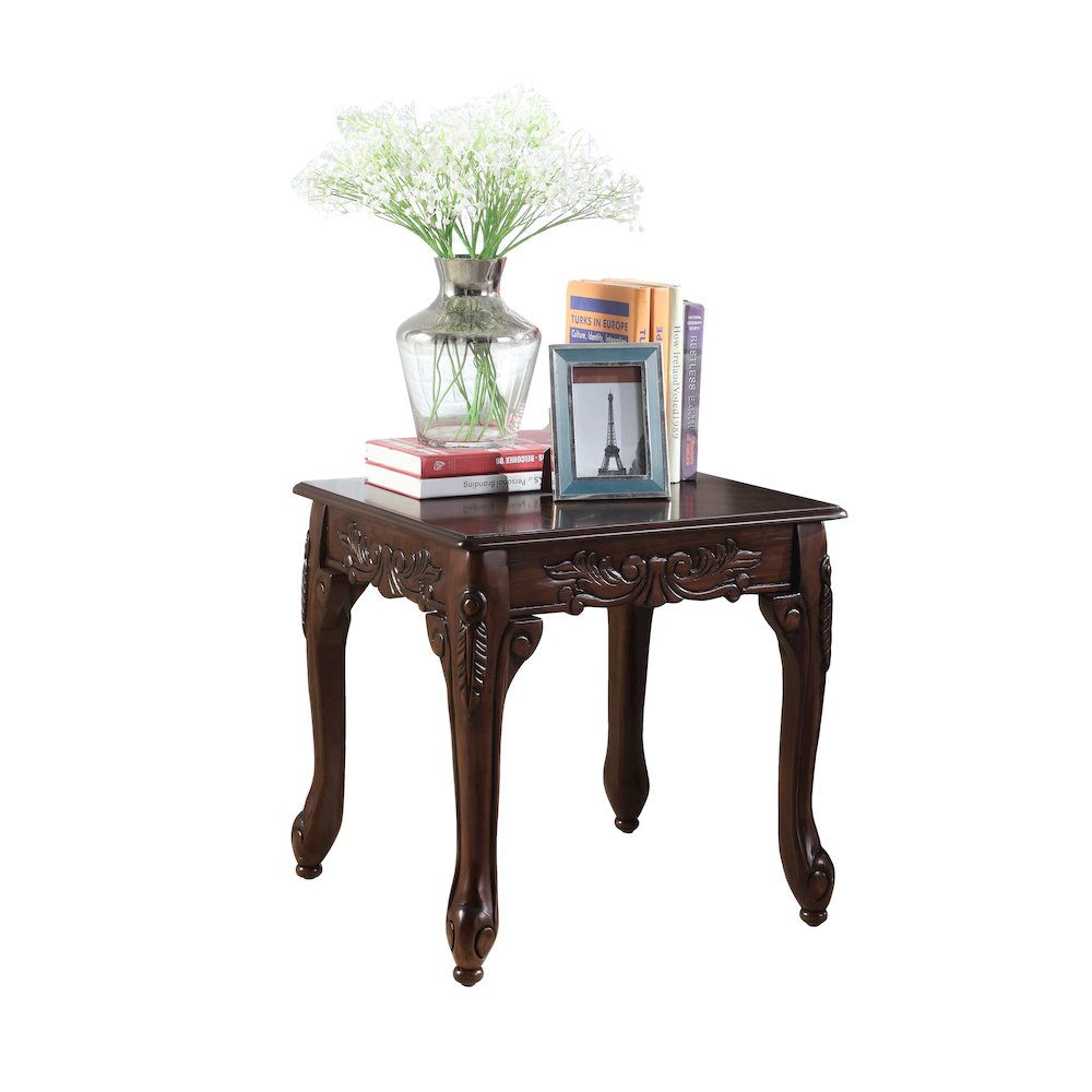 Blush Traditional Ornate Detailing Dark Cherry Finish Wood End Table. Picture 1