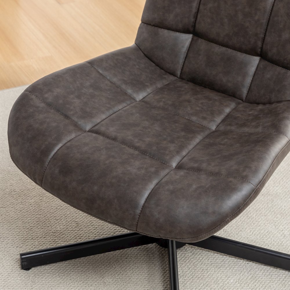 Arlena Faux Leather Tufted Swivel Accent Chair, Brown. Picture 13