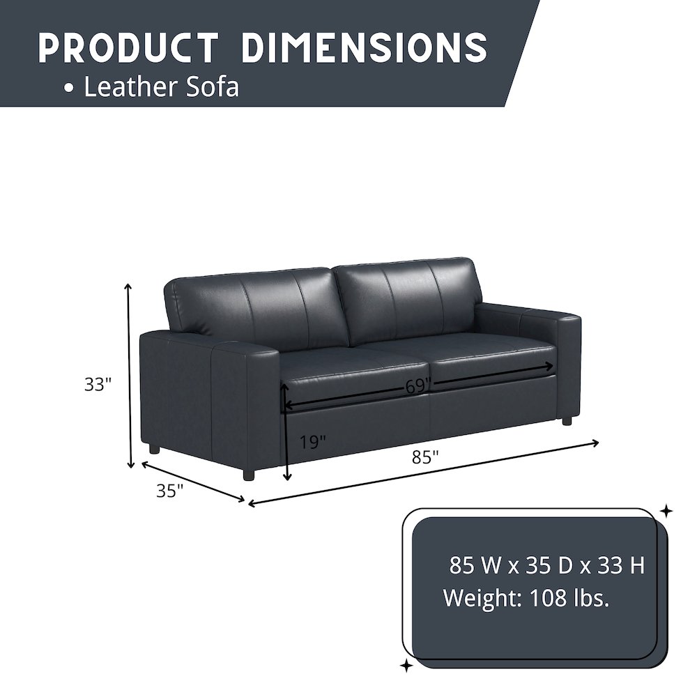Sakan Leather Upholstered Sofa, Blue. Picture 10