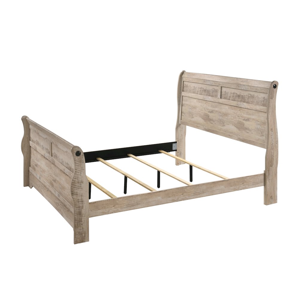 Imerland Contemporary White Wash Finish Sleigh Bed, Queen. Picture 5