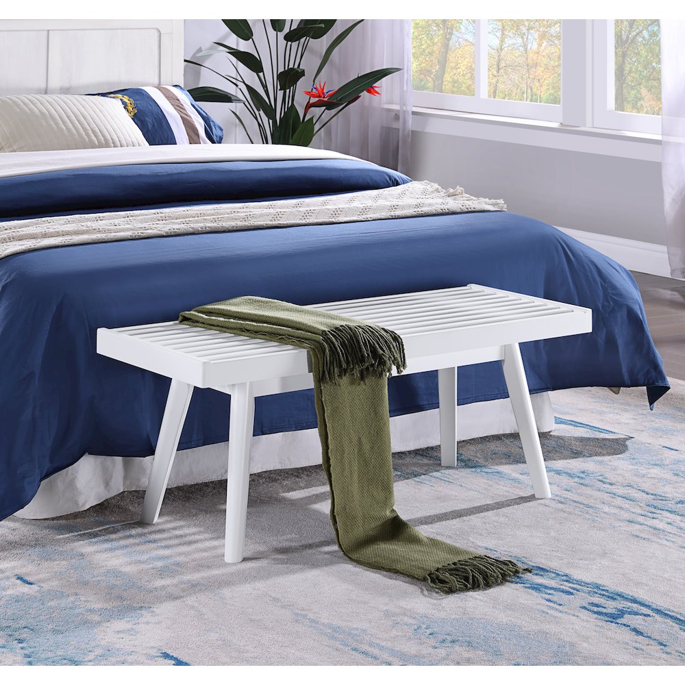 Larwich Solid Wood Slatted Bench, 41 Wide, White. Picture 2