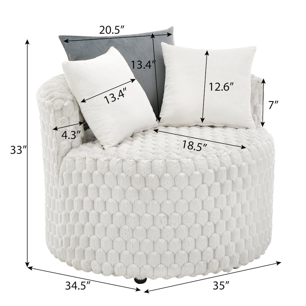 Malna Plush 3D Upholstered Barrel Accent Chair with Wheels, Off-white. Picture 10
