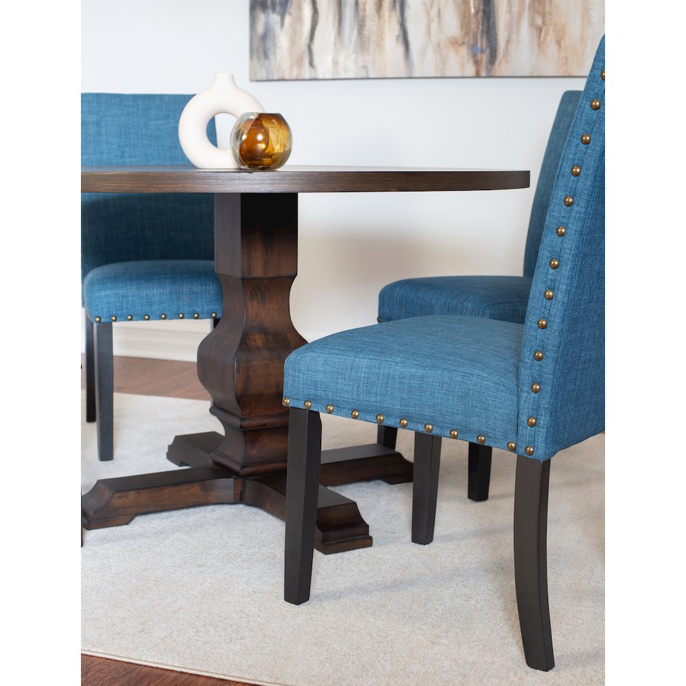 Kohland 5-Pc Dining Set, Pedestal Round Table with 4 Stylish Chairs, Blue. Picture 4