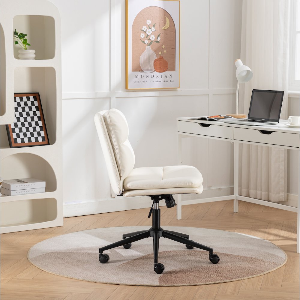 Bizerte Adjustable Swivel Criss Cross, Wide Seat Office or Vanity Chair, White. Picture 4