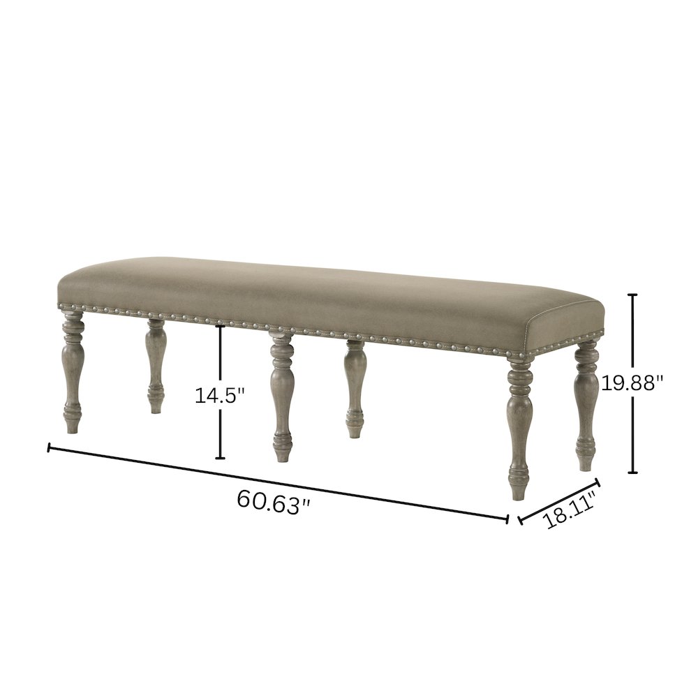 Birmingham 6-Piece Extendable Table with Nailhead Bench Dining Set, Driftwood. Picture 20