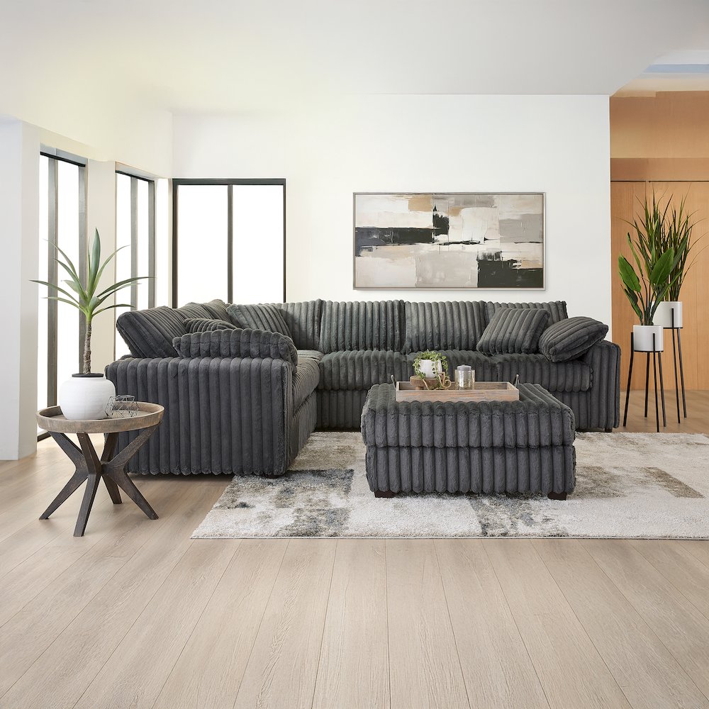 Belvoir 3-Piece Living Room Set, Sofa Cuddle Chaise and Ottoman, Charcoal. Picture 2