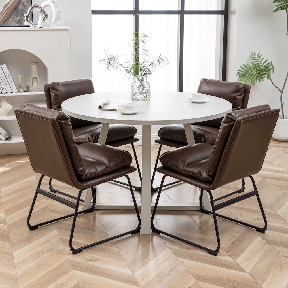 Innes 5-Pc Round Dining Set, Trestle Table with 4 Chairs. Picture 5