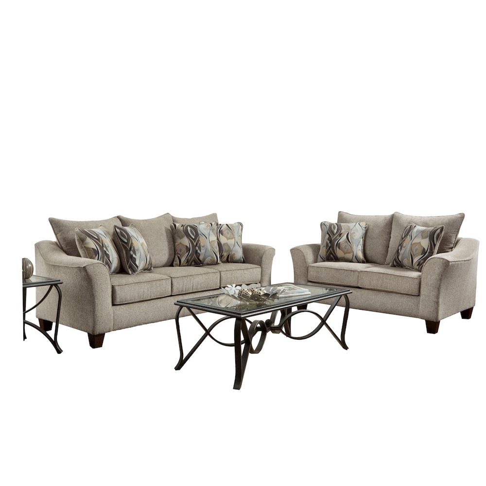 Camero Platinum Fabric Pillowback Sofa and Loveseat Set. Picture 1