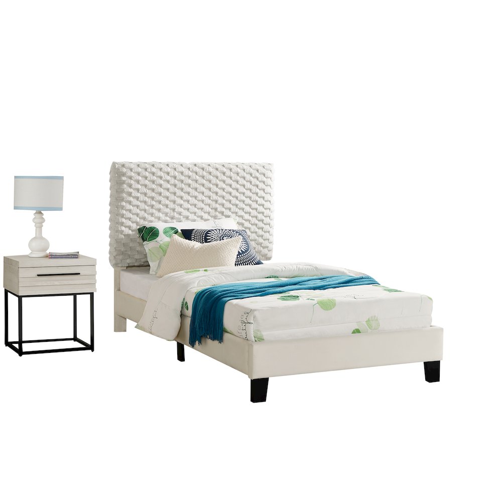 Findlay 2-Piece Bedroom Set, Plush 3D Upholstered Bed with Nightstand, Twin. Picture 1