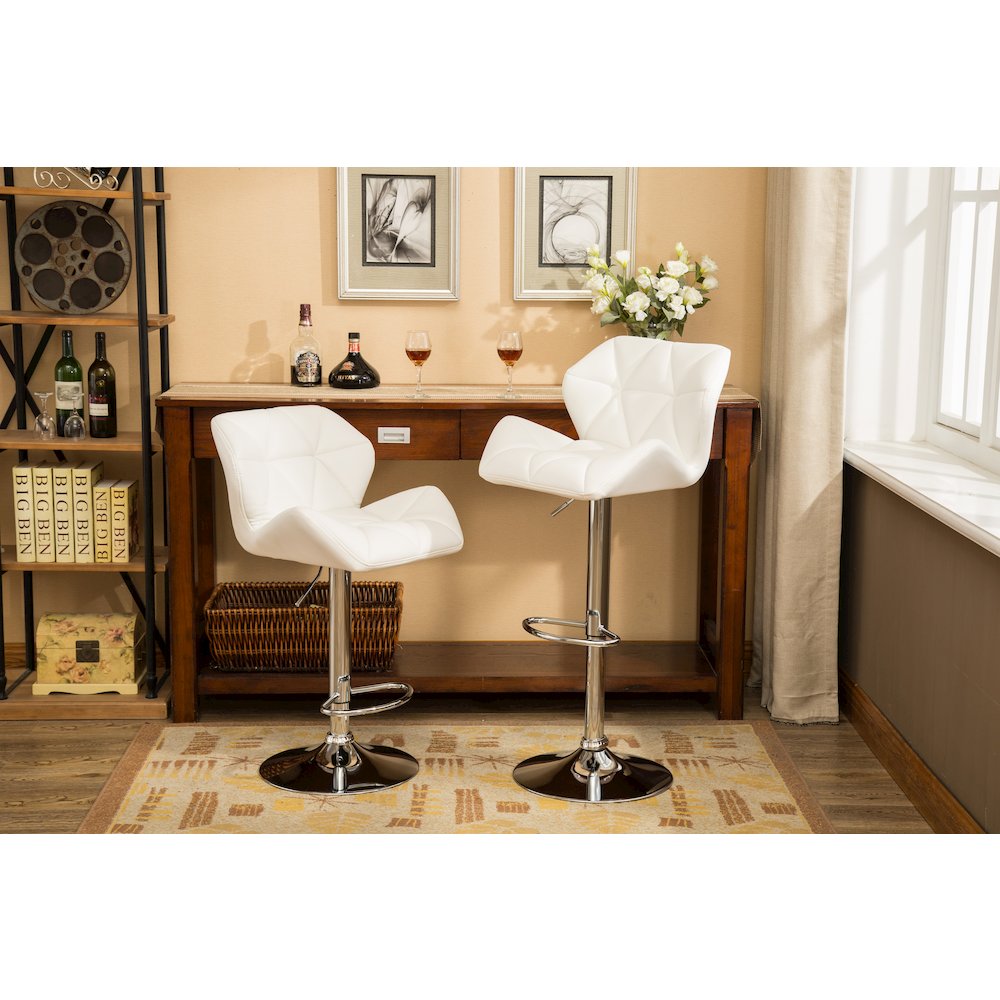Glasgow Contemporary Tufted Adjustable Height White Bar Stools, Set of 2. Picture 8