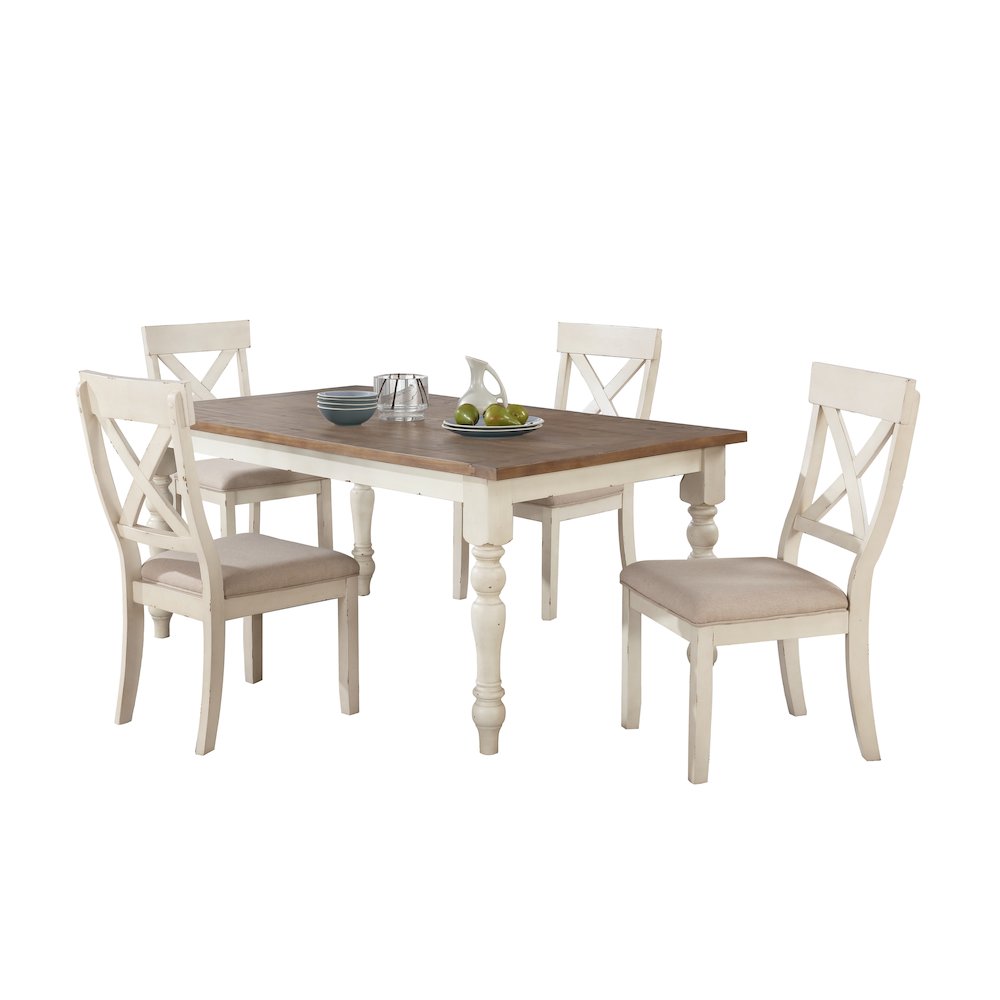 Prato 5-PC Dining Set With Cross Back Chairs, Antique White and Distressed Oak. Picture 1