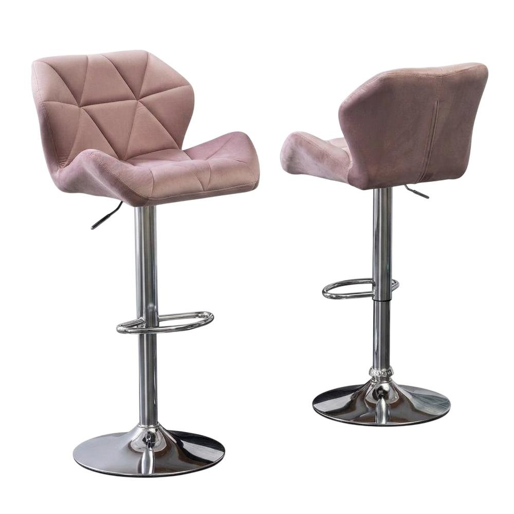 Mauve Velvet Diamond Tufted Swivel Barstool Set of 2 with Adjustable Height. Picture 1