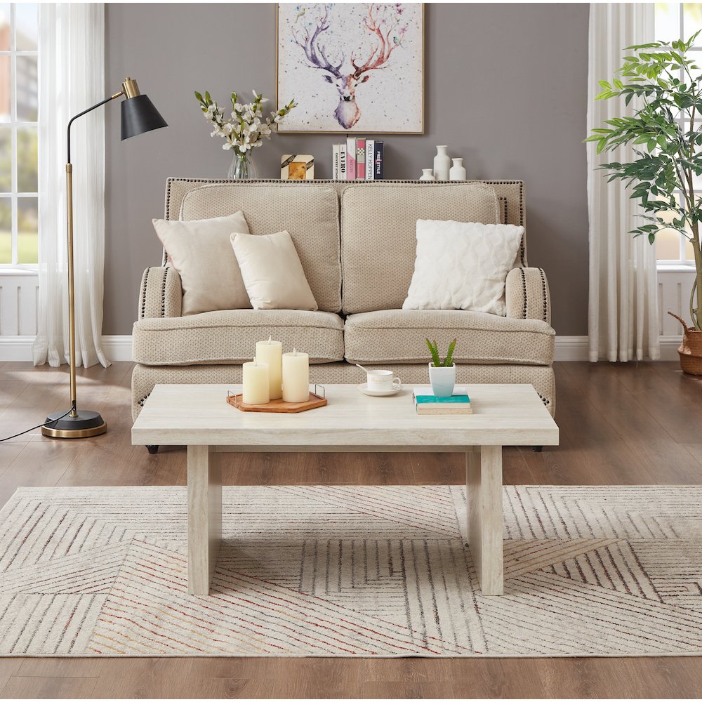 Cavira 3-Piece Faux Marble Coffee Table Set, Table and Two End Tables, Beige. Picture 5