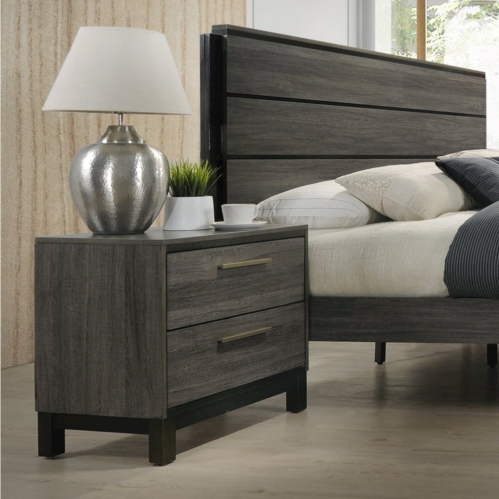 Grey Finish Wood Bed Room Set, Queen Bed, Dresser, Mirror, 2 Night Stands, Chest. Picture 10