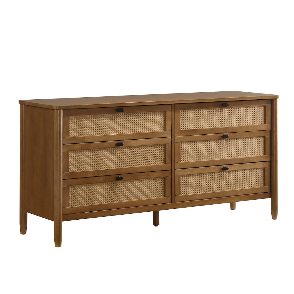 Vichy Wood and Rattan 6-Drawer Dresser. Picture 1
