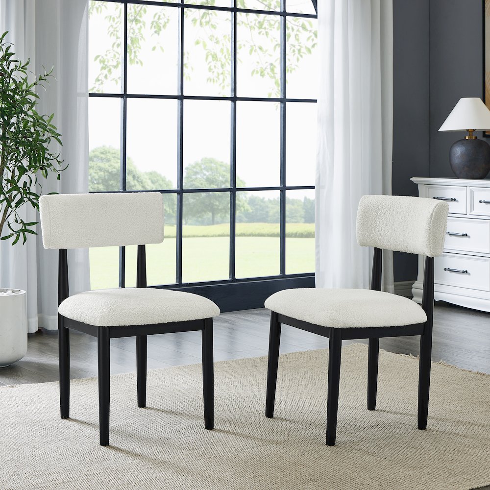 Axler 5-Piece Dining Set, Tripod-Cross Dining Table with 4 Boucle Chairs, Black. Picture 13