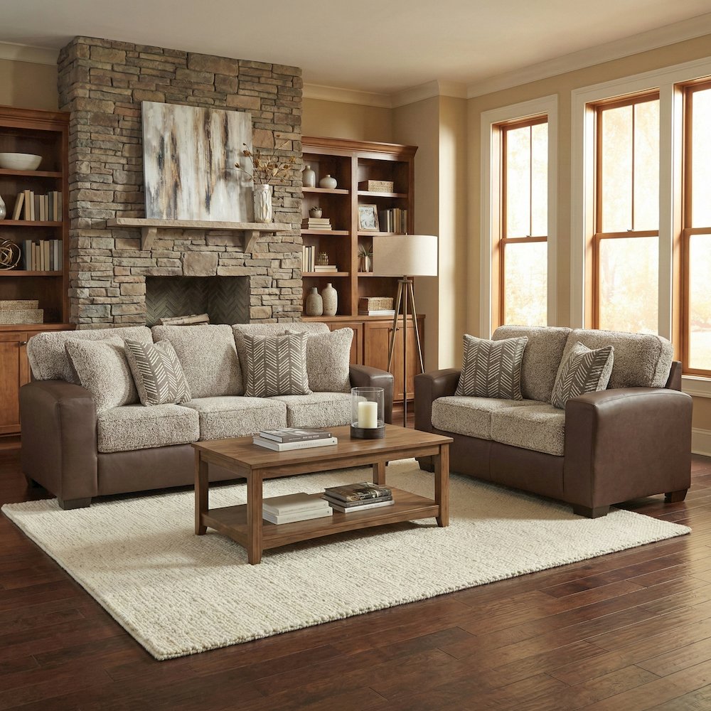 Marvella 3-Piece Living Room Sofa, Chair and Ottoman Set, Chocolate Faux Leather. Picture 5