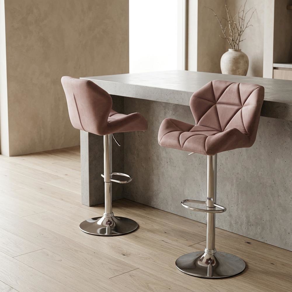 Mauve Velvet Diamond Tufted Swivel Barstool Set of 2 with Adjustable Height. Picture 2