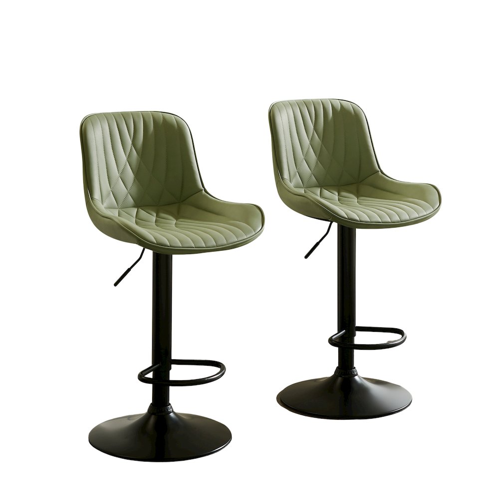 Kovyn Contemporary Adjustable Barstool with Faux Leather Swivel Seats, Set of 2. Picture 1