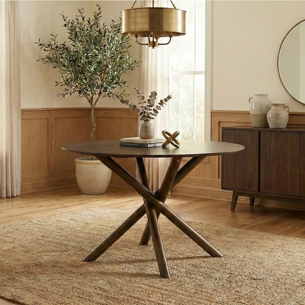 Arnott Round Dining Table, Walnut Finish. Picture 4