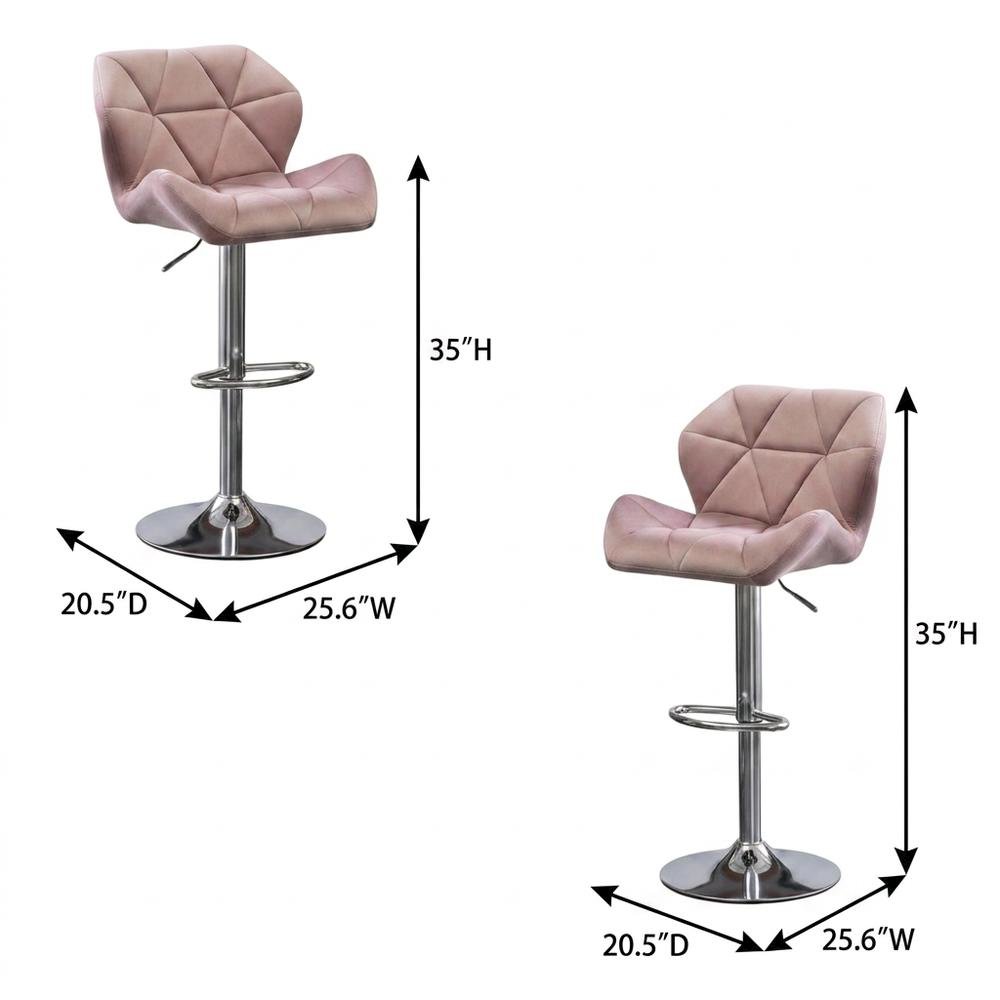 Mauve Velvet Diamond Tufted Swivel Barstool Set of 2 with Adjustable Height. Picture 6
