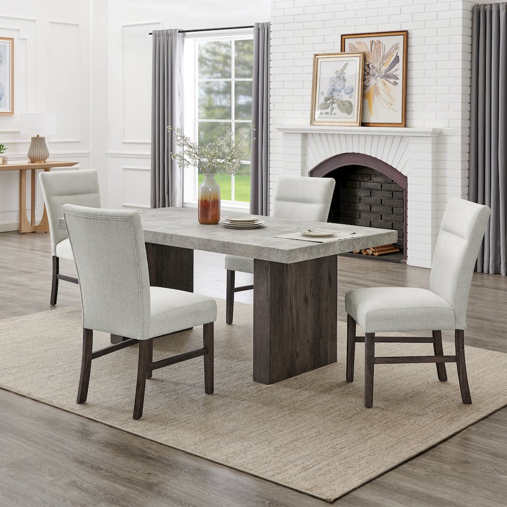 Sorlen Modern 5-Piece Dining Set, 3D Faux Concrete Table with 4 Chairs. Picture 3