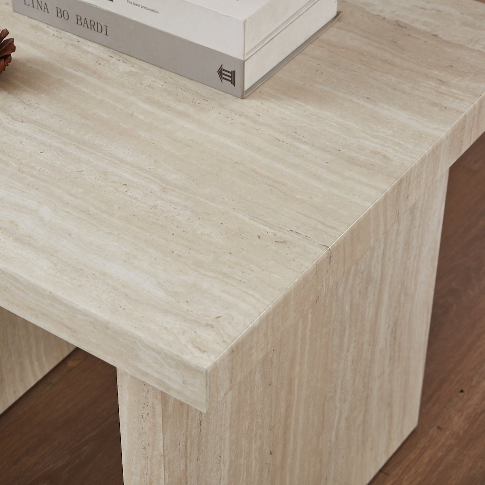 Cavira Modern Faux Marble Living Room End Table, Beige. Picture 5