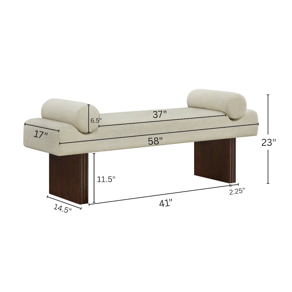 Brooke Contemporary Upholstered Bench, Beige. Picture 9