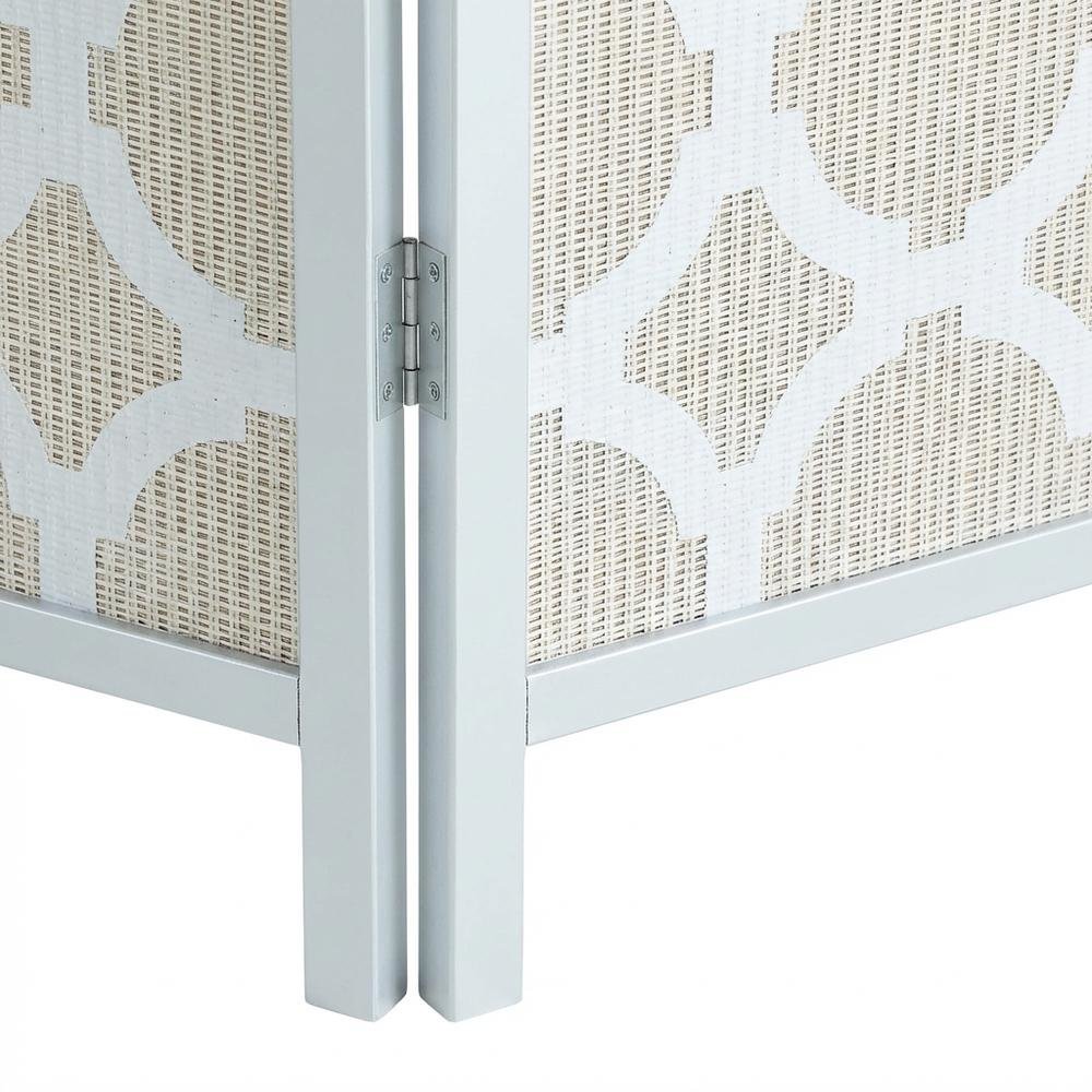 Silver 4-Panel Wood Folding Room Divider, Fabric Diamond Design, 70 Inch. Picture 5