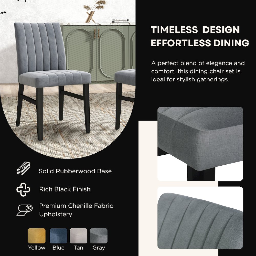 Edo 5-Piece Dining Set, Round Trestle Table and 4 Upholstered Chairs, Gray. Picture 6