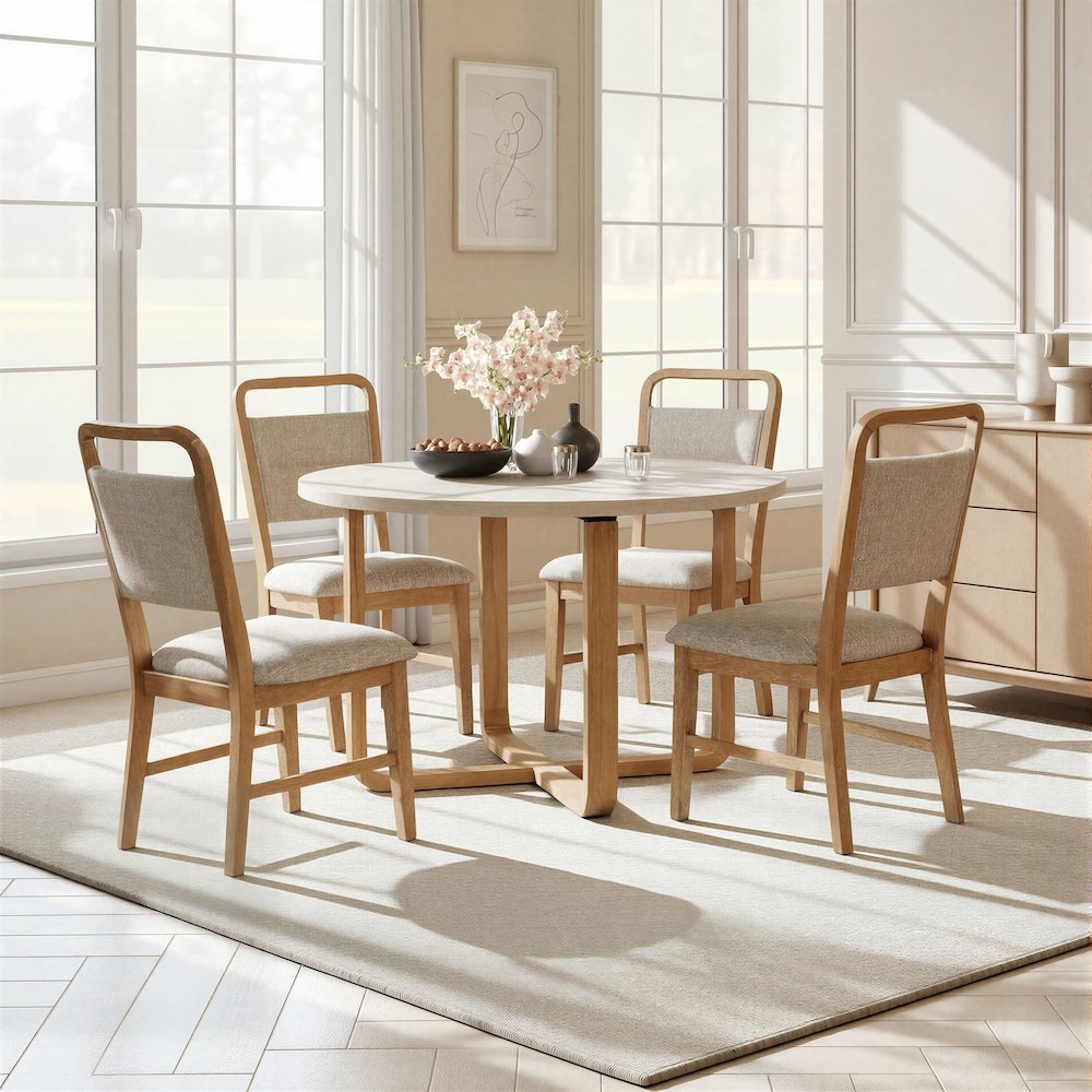 Arden 5-Piece Dining Set, 47" Round Table with 4 Solid Wood Chairs. Picture 2