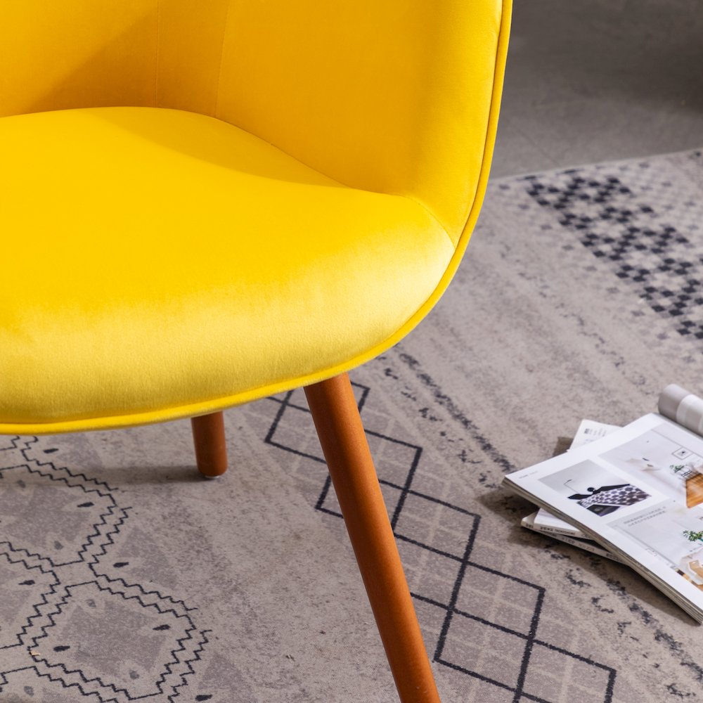 Doarnin Contemporary Silky Velvet Tufted Button Back Accent Chair, Yellow. Picture 9