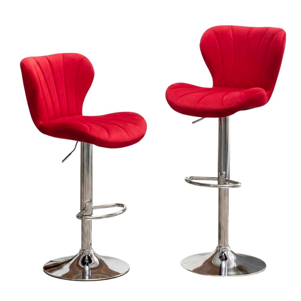 Red Upholstered Adjustable Swivel Barstool Set with Cushioned Comfort. Picture 1