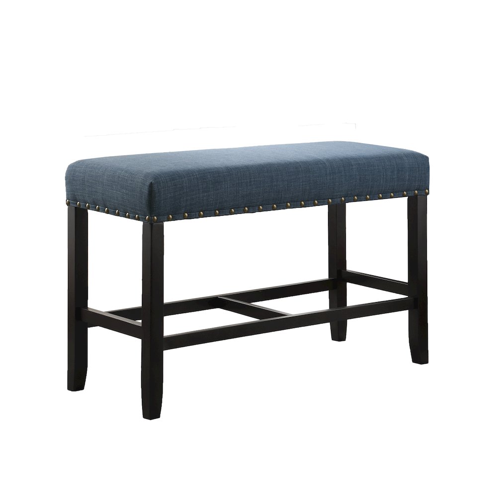 Biony Blue Fabric Counter Height Dining Bench with Nailhead Trim. Picture 1