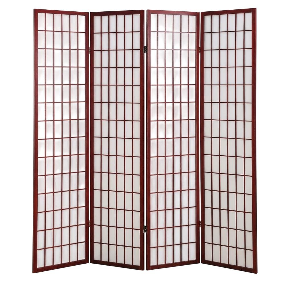 Cherry 4-Panel Wood Folding Room Divider, Rice Paper, 71 Inch. Picture 4