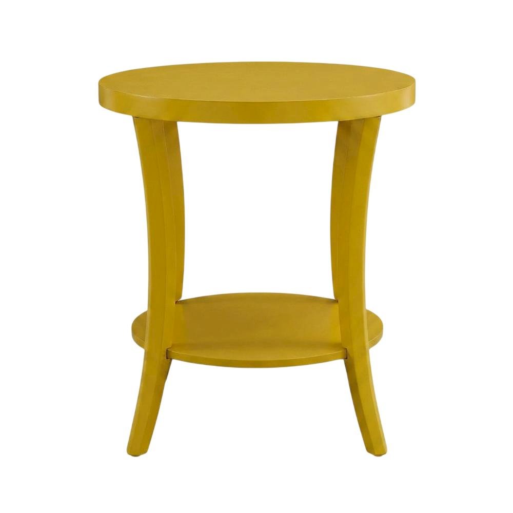 Yellow round end table with shelf for living room decor. Picture 4