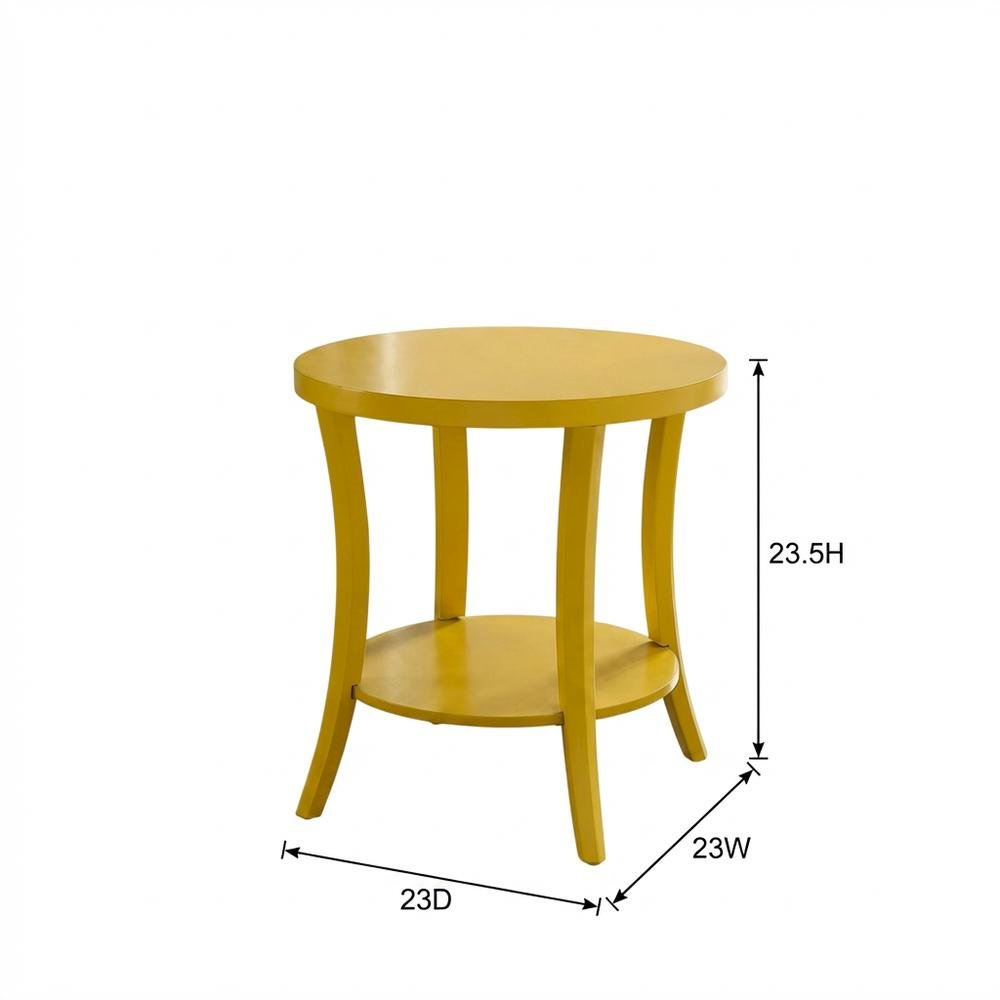 Yellow round end table with shelf for living room decor. Picture 7