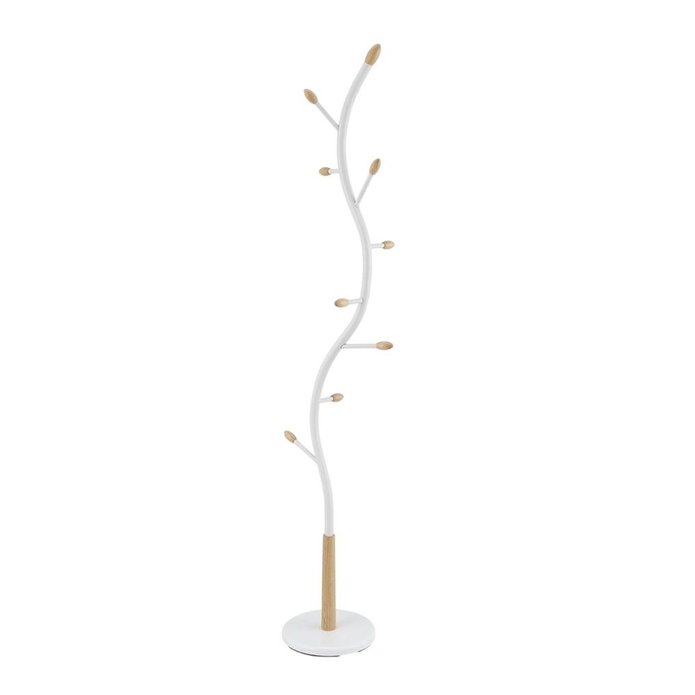 White Metal Oak Standing Coat Rack, Free Standing Hooks, Modern Design. Picture 1
