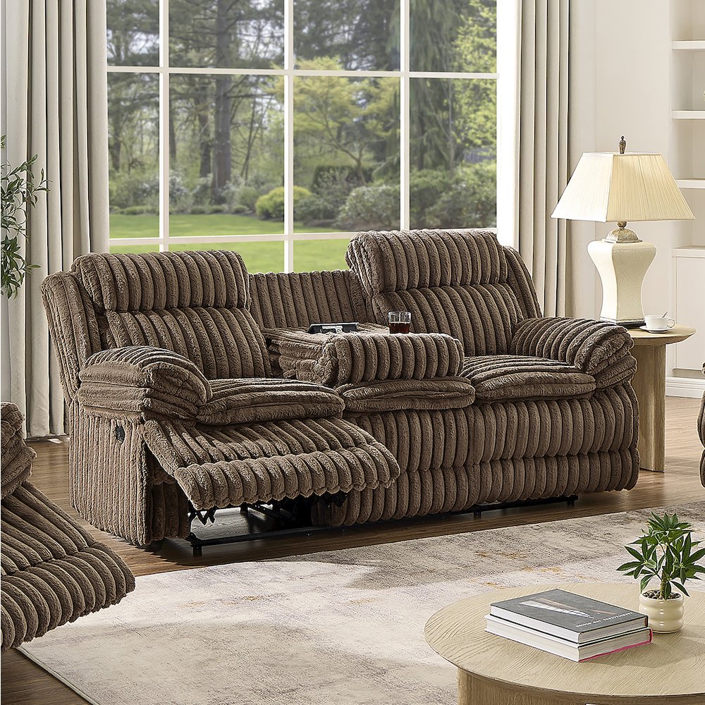Ardello 2PC Reclining Sofa Set, Corduroy, Built-In Power Center, Storage Console. Picture 7