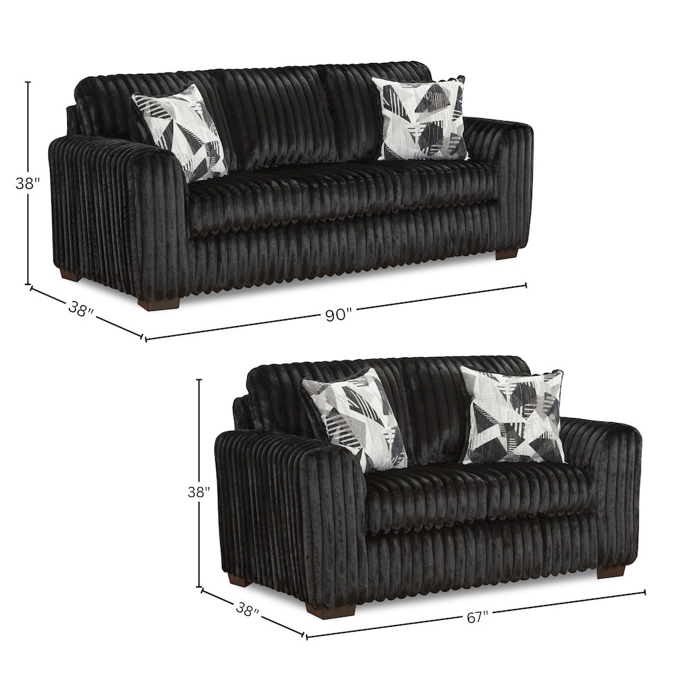 Nolan 2-Piece Living Room Set, Sofa and Loveseat, Lush Black. Picture 14
